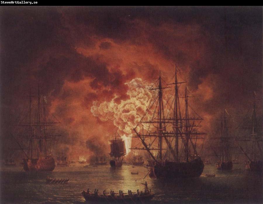 Jakob Philipp Hackert The Destruction of the Turkish Fleet in Chesme Harbour